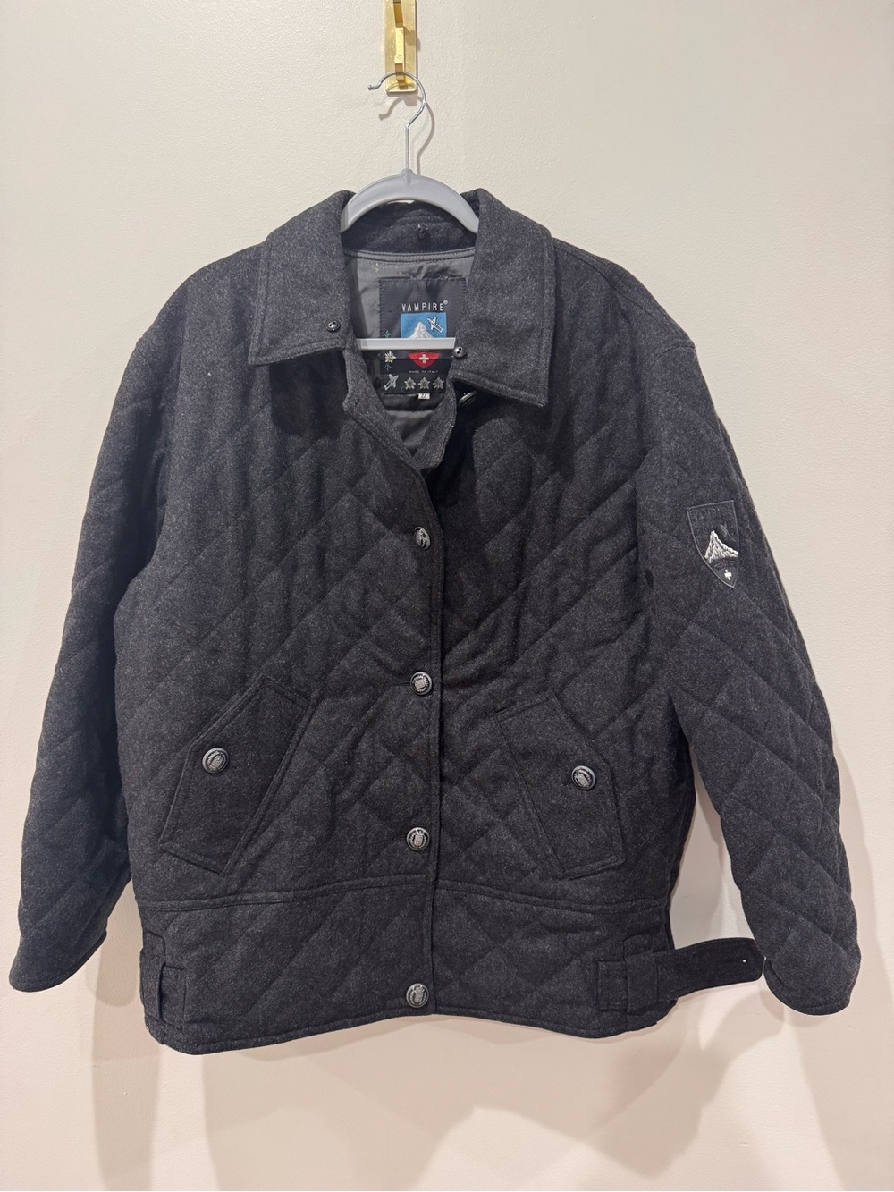 Wool Vintage Size 44 Vampire Italian Quilted Coat Men’s Gray